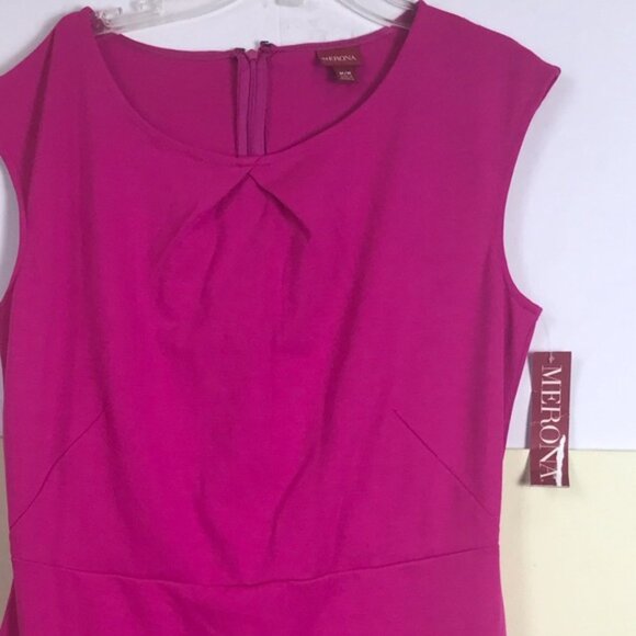 Merona Target NEW Hot Pink Midi Dress Ponti Sleeveless Sheath Stretch Fitted Zip - Picture 3 of 15